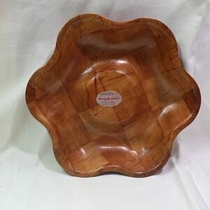 Vintage Checker‎ Ease Flower Shaped Wooden Serving Bowl Decra Stone 1986
